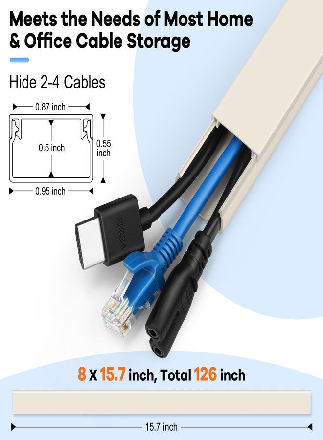 ZhiYo 126in Cord Hider Kit, Wire Hiders for TV on Wall, Paintable Cable Management Kit, Wire Cover for Wall Mount TV, Hide Wires Along Wall, Beige Cord Cover Wall Wire Management, 8xL15.7in W0.95in H0.55in - Image 2